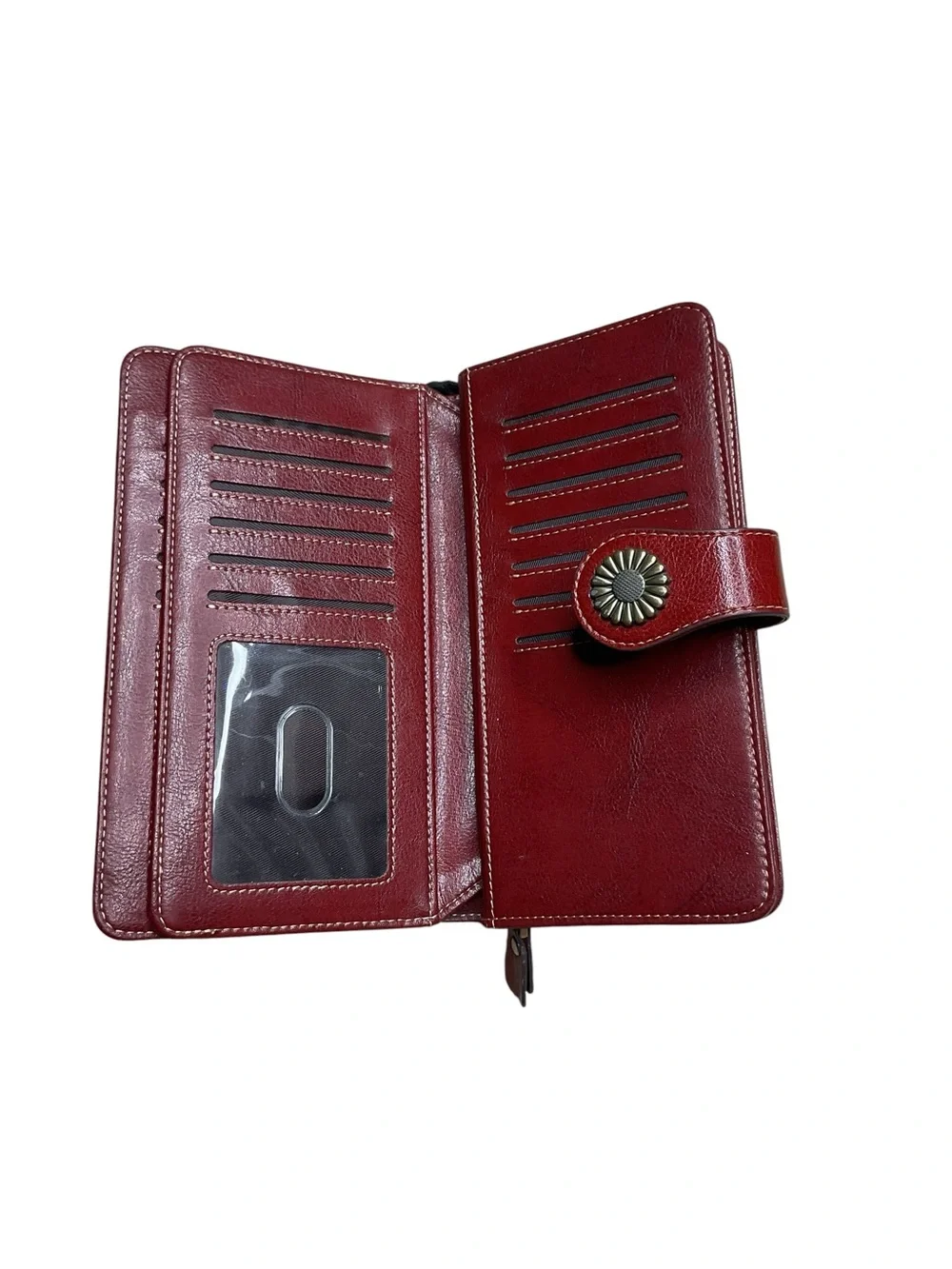 Lavemi RFID Blocking Burgundy Leather Wristlet Wallet Floral Snap Organizer Zip